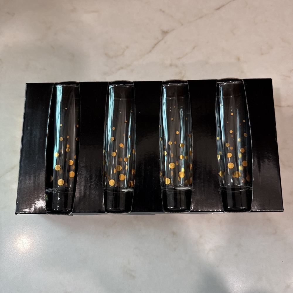 TABLA Home Set of 4 Tall Shooters clear w/ Gold Dots NEW IN BOX